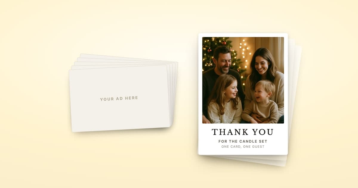 ShipNote postcards addressed to different guests beside a stack of blank marketing postcards