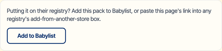 The Add to Babylist button on a ShipNote card pack page, under a line saying the page's link also works in any registry's add-from-another-store box